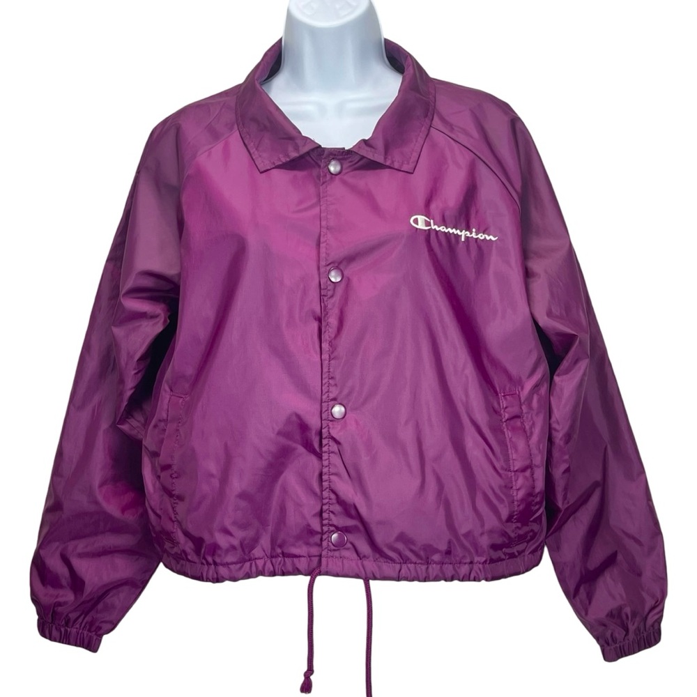 Champion Women’s Large Coach‎ Jacket Burgundy Cropped Snap Button Logo
